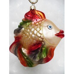 Weihnachtskugel Fisch - handgefertigte Weihnachtsschmuck aus Glas Christbaumkugel Ornament rot/grün/gold