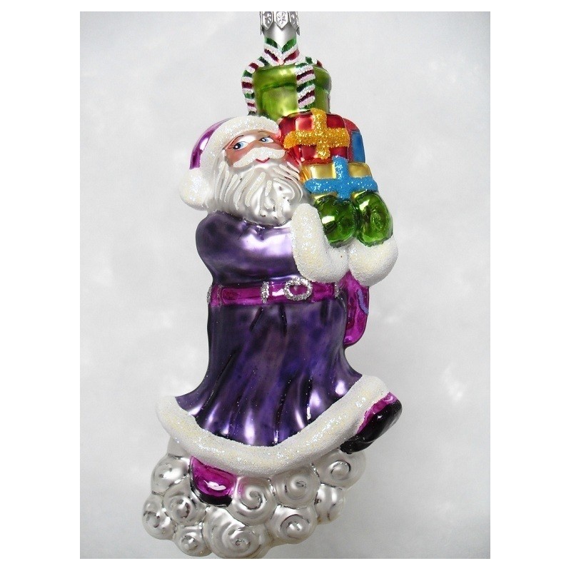 Lila Weihnachtsmann - handgefertigte Weihnachtsschmuck aus Glas Christbaumkugel