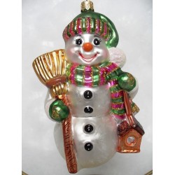 snowman green glass handmade Christmas bauble decoration tree ornament white/black/green