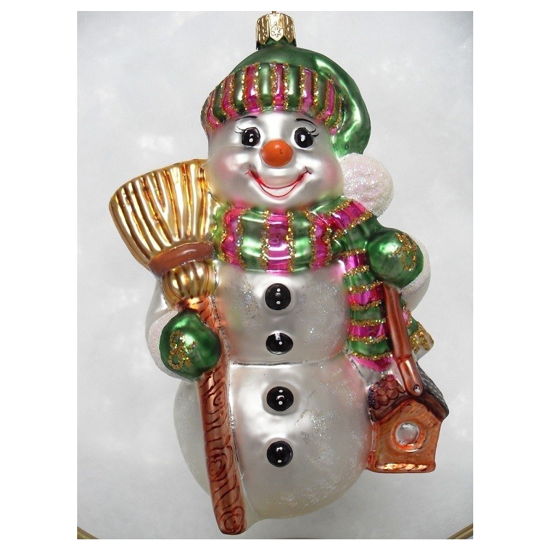 snowman green glass handmade Christmas bauble decoration tree ornament white/black/green