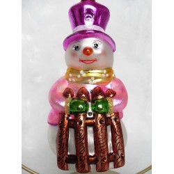 snowman pink glass handmade Christmas bauble decoration tree ornament