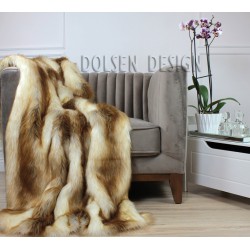 young red fox faux fur throw blanket white ginger on the armchair